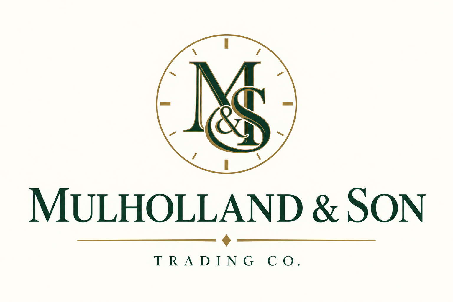 M and S monogram inside a gold clock face